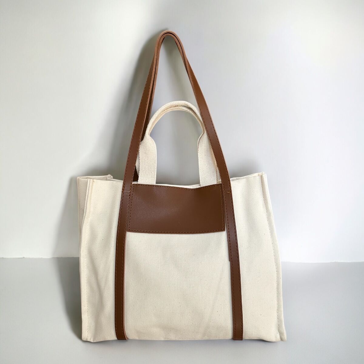 Kanvas Kumaş Deri Detaylı El Ve Omuz Çantası Lavin