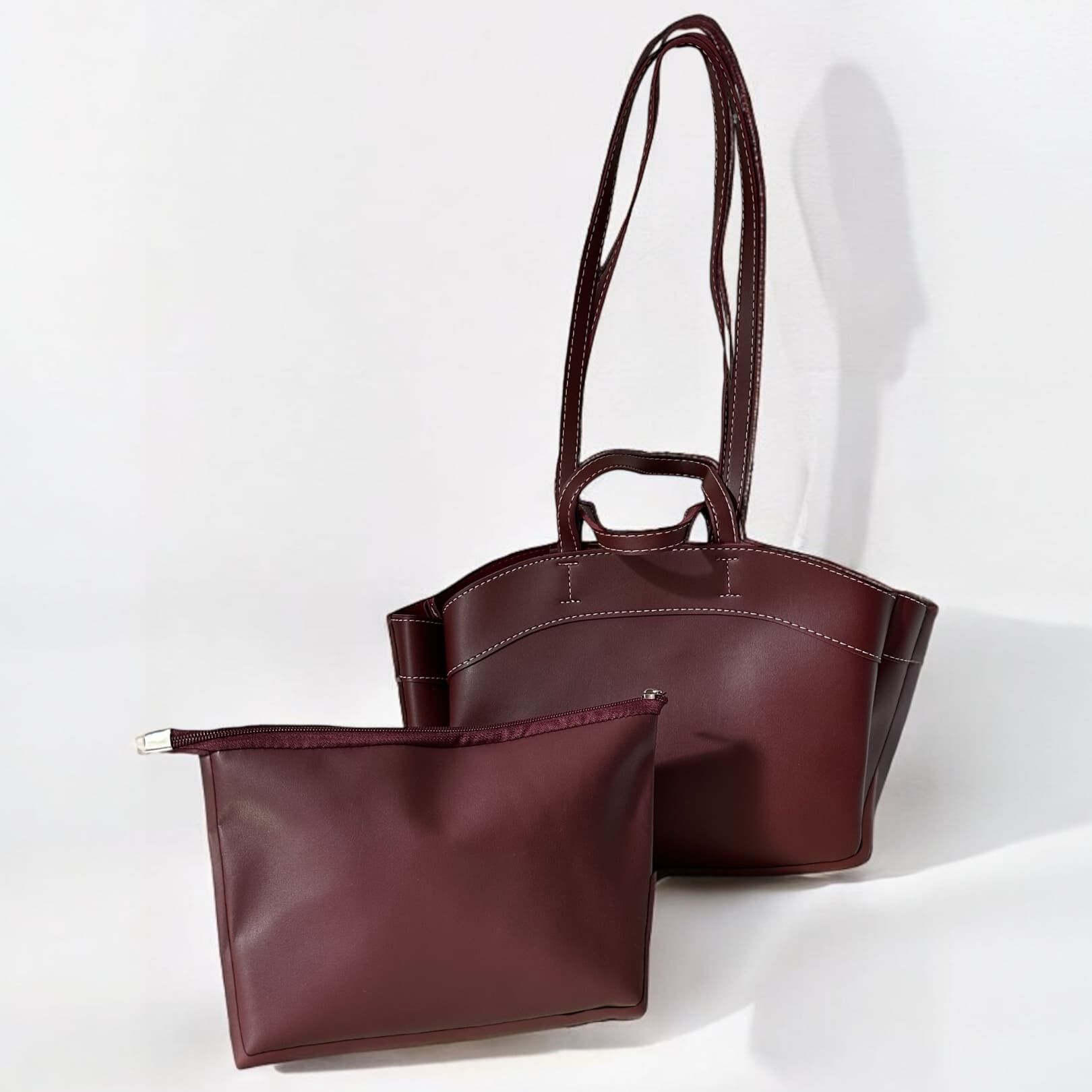 Çift Saplı Omuz Ve El Çantası Viva Deri Bordo