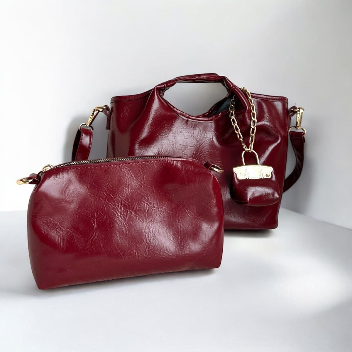 Charm Hediyeli 2'Li Çanta Seti Porto Cherry