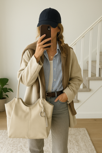 PAREŞÜT KUMAŞ OMUZ ÇANTASI FREZYA AÇIK KREM