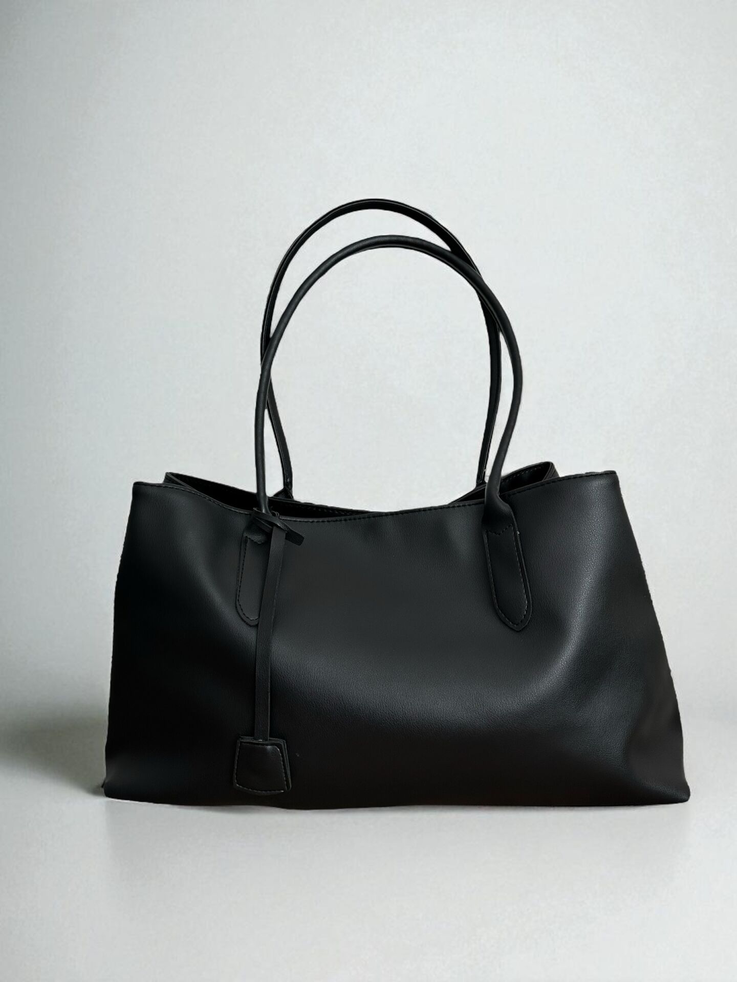 3 Bölmeli Süet Omuz Çantası Vanessa Siyah Deri