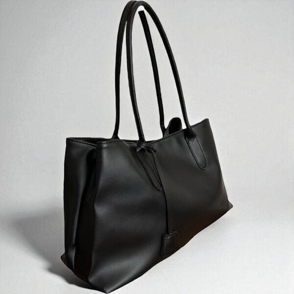 3 Bölmeli Süet Omuz Çantası Vanessa Siyah Deri