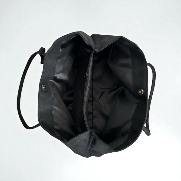 3 Bölmeli Süet Omuz Çantası Vanessa Siyah Deri