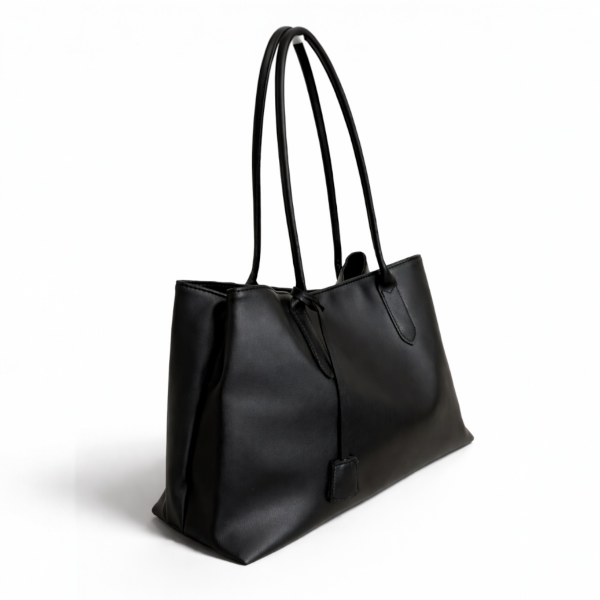 3 Bölmeli Süet Omuz Çantası Vanessa Siyah Deri