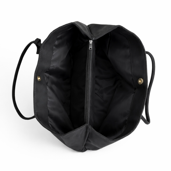 3 Bölmeli Süet Omuz Çantası Vanessa Siyah Deri