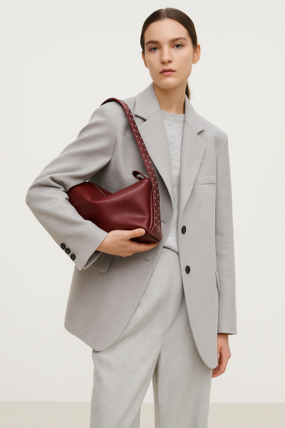 ZIMBA DETAYLI OMUZ ÇANTASI BİANCA DERİ BORDO