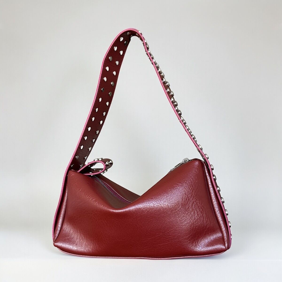 ZIMBA DETAYLI OMUZ ÇANTASI BİANCA DERİ BORDO