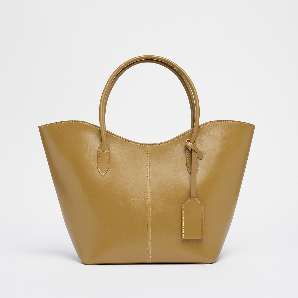 Alina Shopper Deri Omuz Çantası Yağ Yeşili