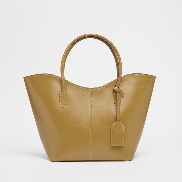 Alina Shopper Deri Omuz Çantası Yağ Yeşili