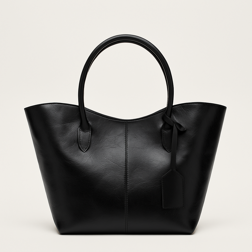 Alina Shopper Deri Omuz Çantası Siyah