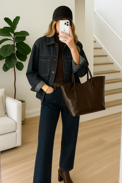 Alina Shopper Deri Omuz Çantası Acı Kahve