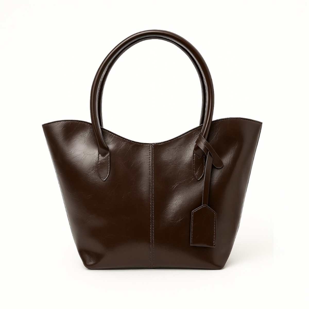 Alina Shopper Deri Omuz Çantası Acı Kahve