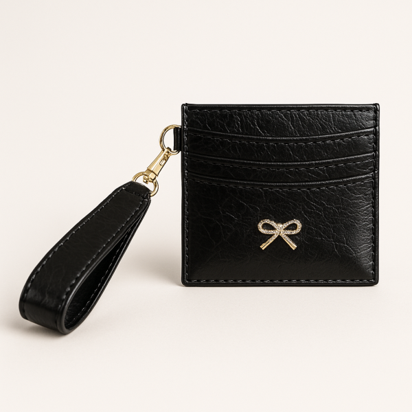 Kurdele Detaylı Kartlık Charm Siyah