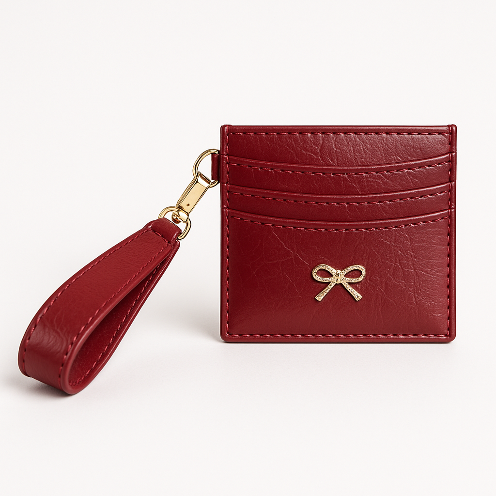 Kurdele Detaylı Kartlık Charm Bordo