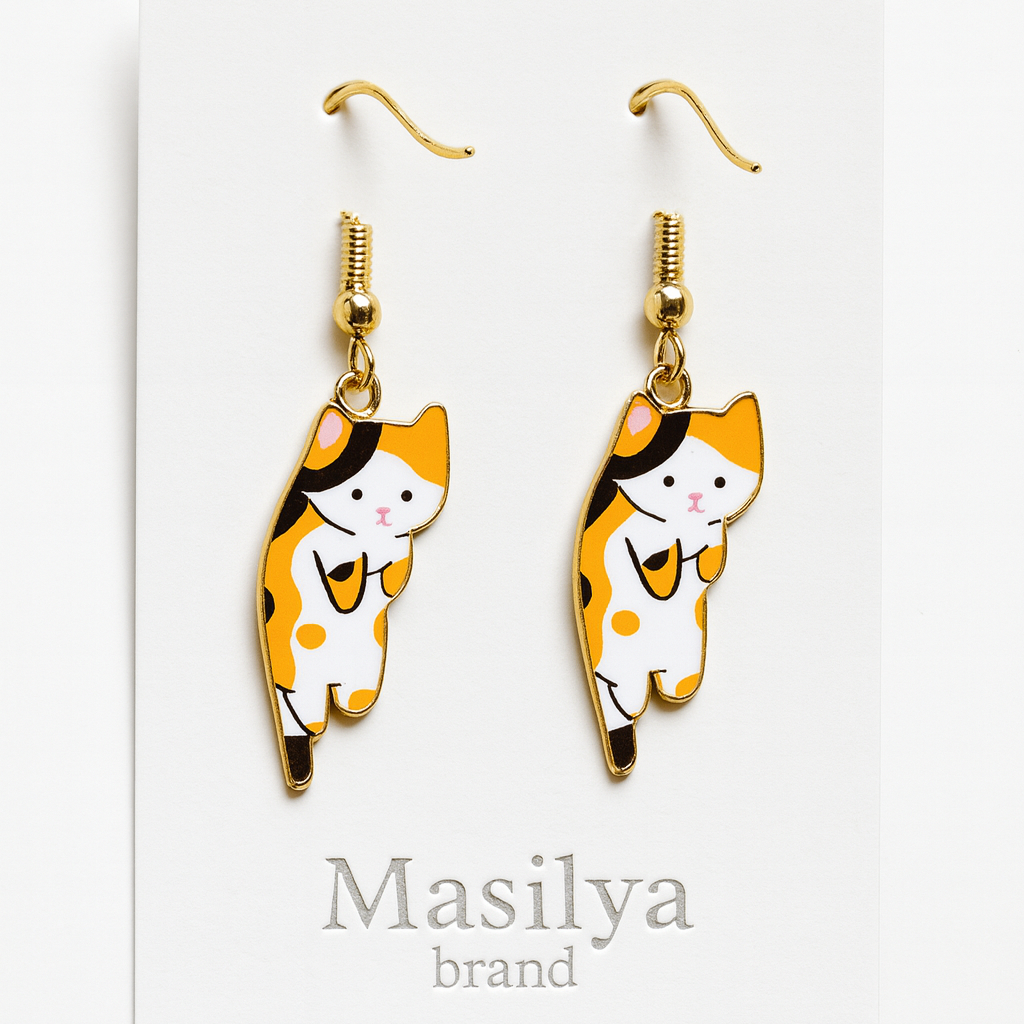 Gold Detaylı Kedili Küpe