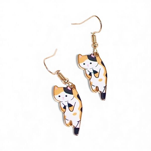 Gold Detaylı Kedili Küpe