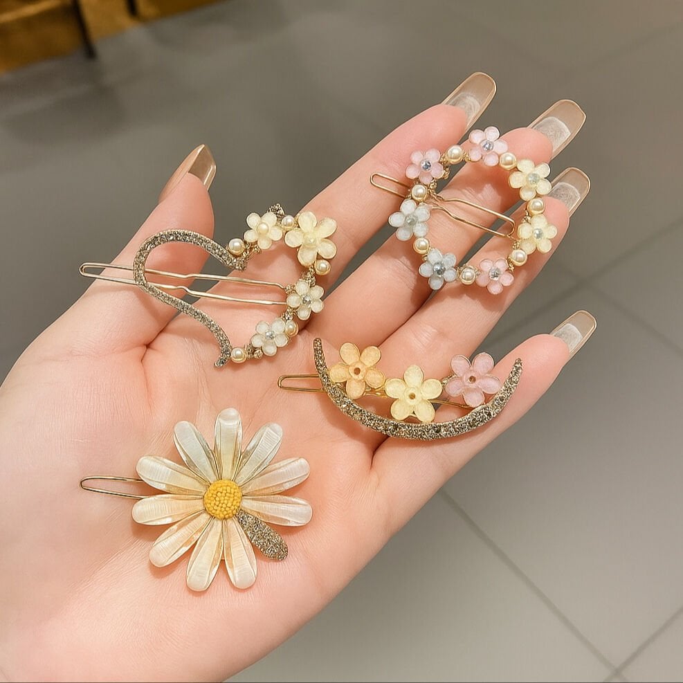 Gold Detaylı Çiçekli 4'lü Toka Seti