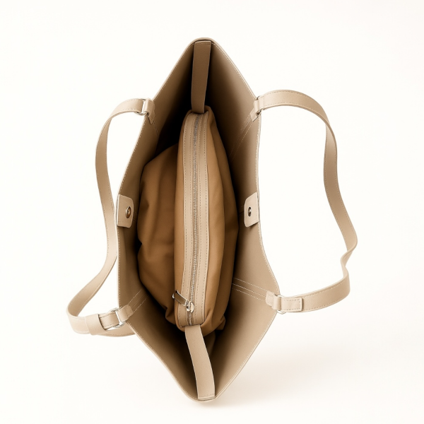 Kese Detaylı Deri Omuz Ve Kol Çantası Bej Ladin