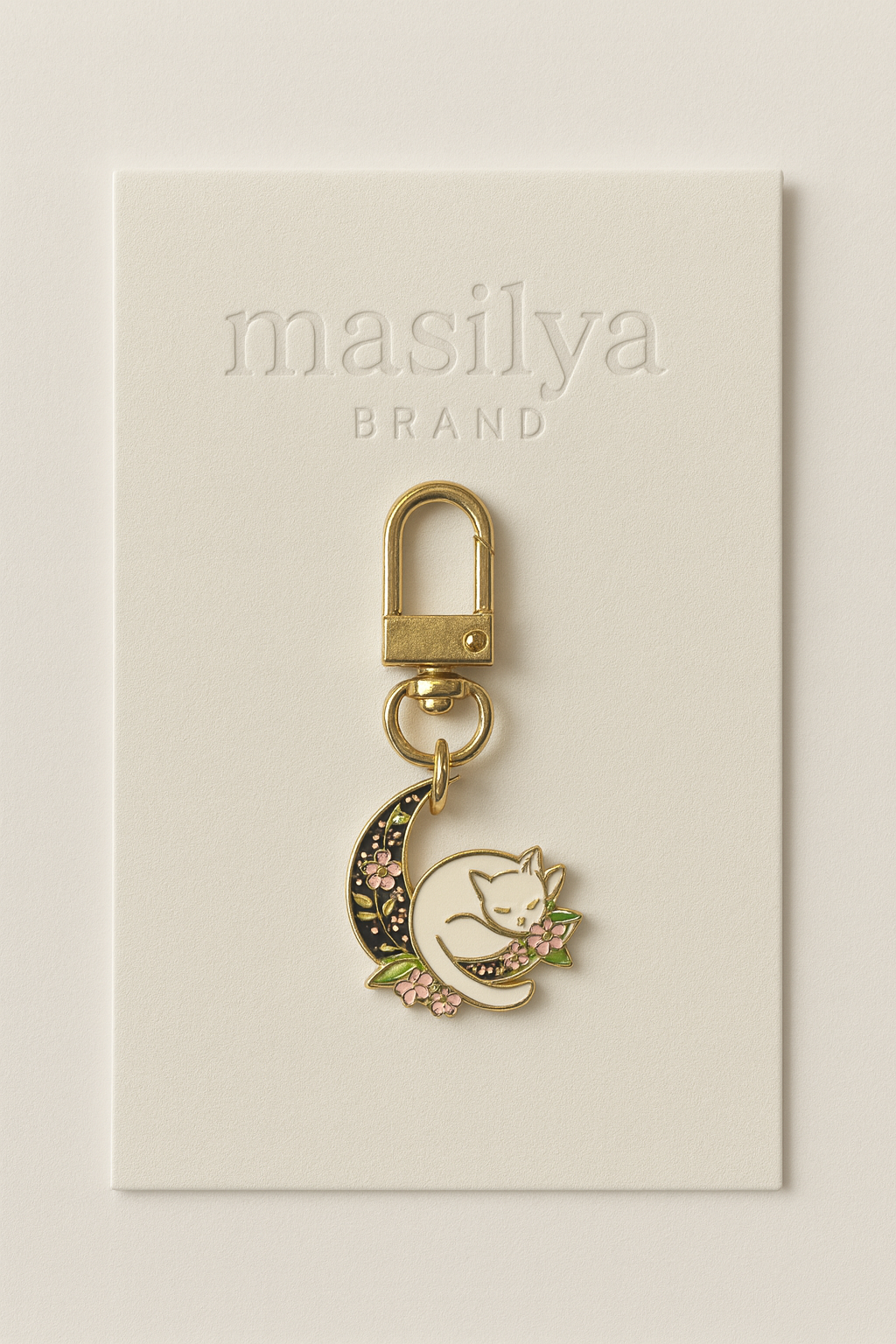 Ay Işığında Kedi Figürlü Sevimlik Anahtarlık Charmı