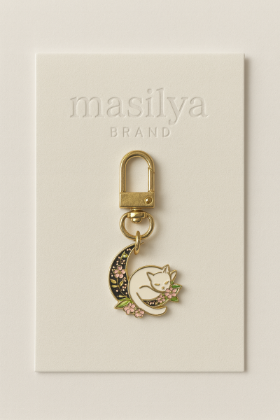 Ay Işığında Kedi Figürlü Sevimlik Anahtarlık Charmı