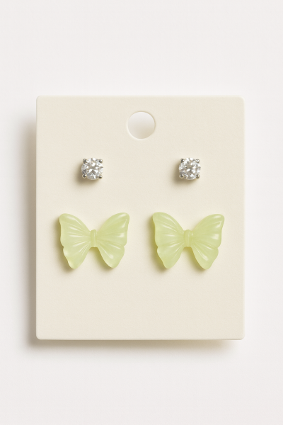 Gümüş Taş Detaylı Yeşil Kurdele Küpe