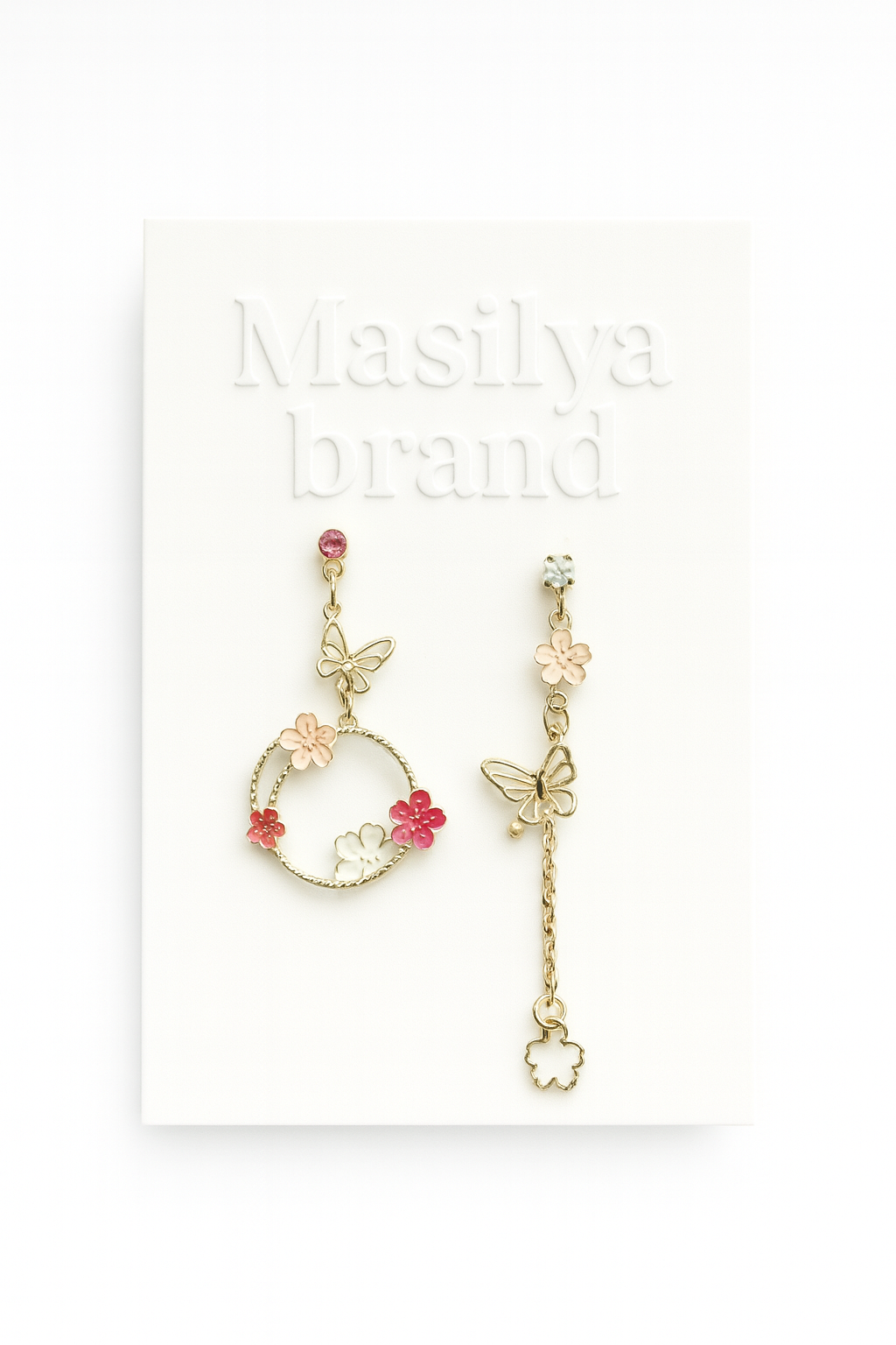 Kelebek Ve Çiçek Detaylı Sarkıt Küpe