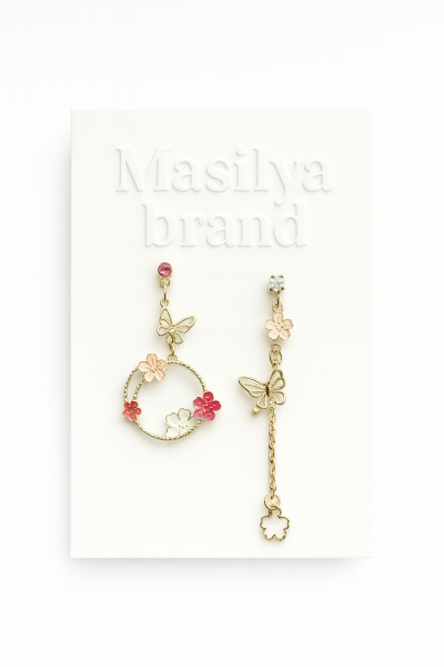 Kelebek Ve Çiçek Detaylı Sarkıt Küpe