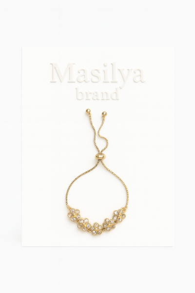 Gold Renk Çiçek Ve Taş Detaylı Kadın Bileklikk