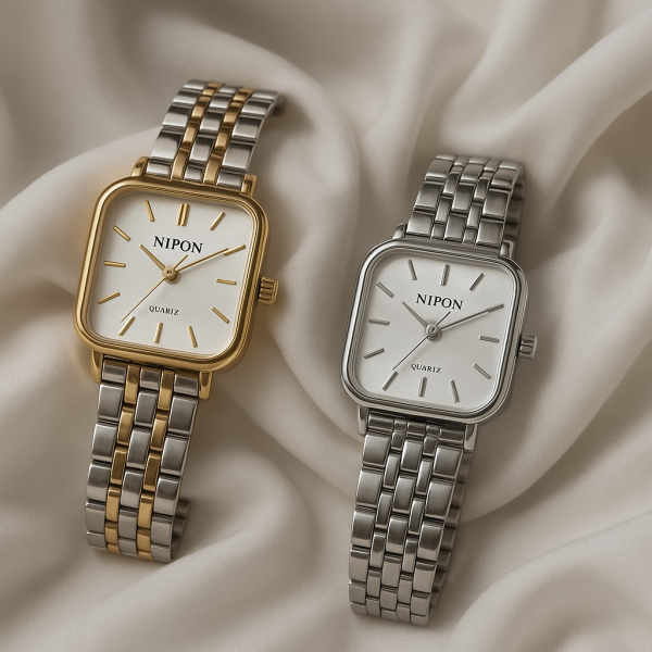 Minimal Ve Zarif Kare Kadran Gümüş-Gold Detaylı Kadın Kol Saati