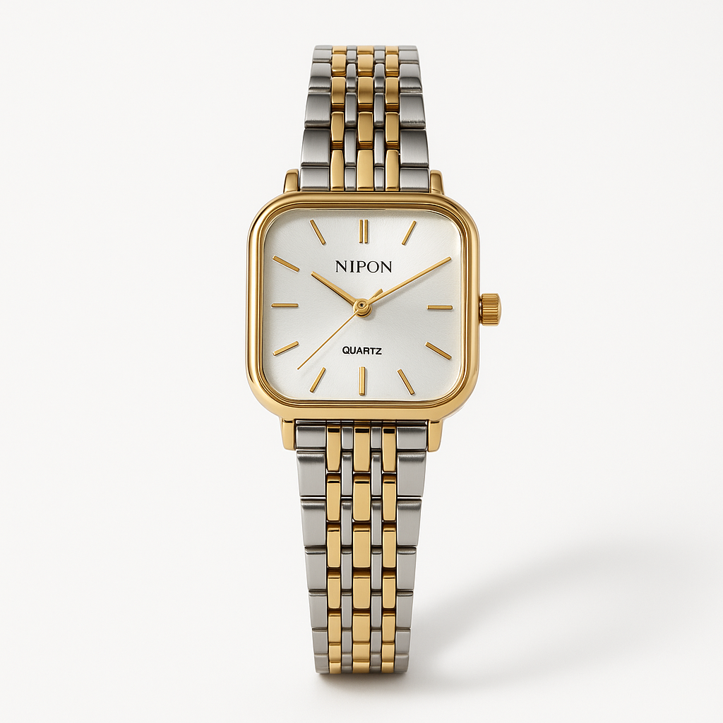 Minimal Ve Zarif Kare Kadran Gümüş-Gold Detaylı Kadın Kol Saati