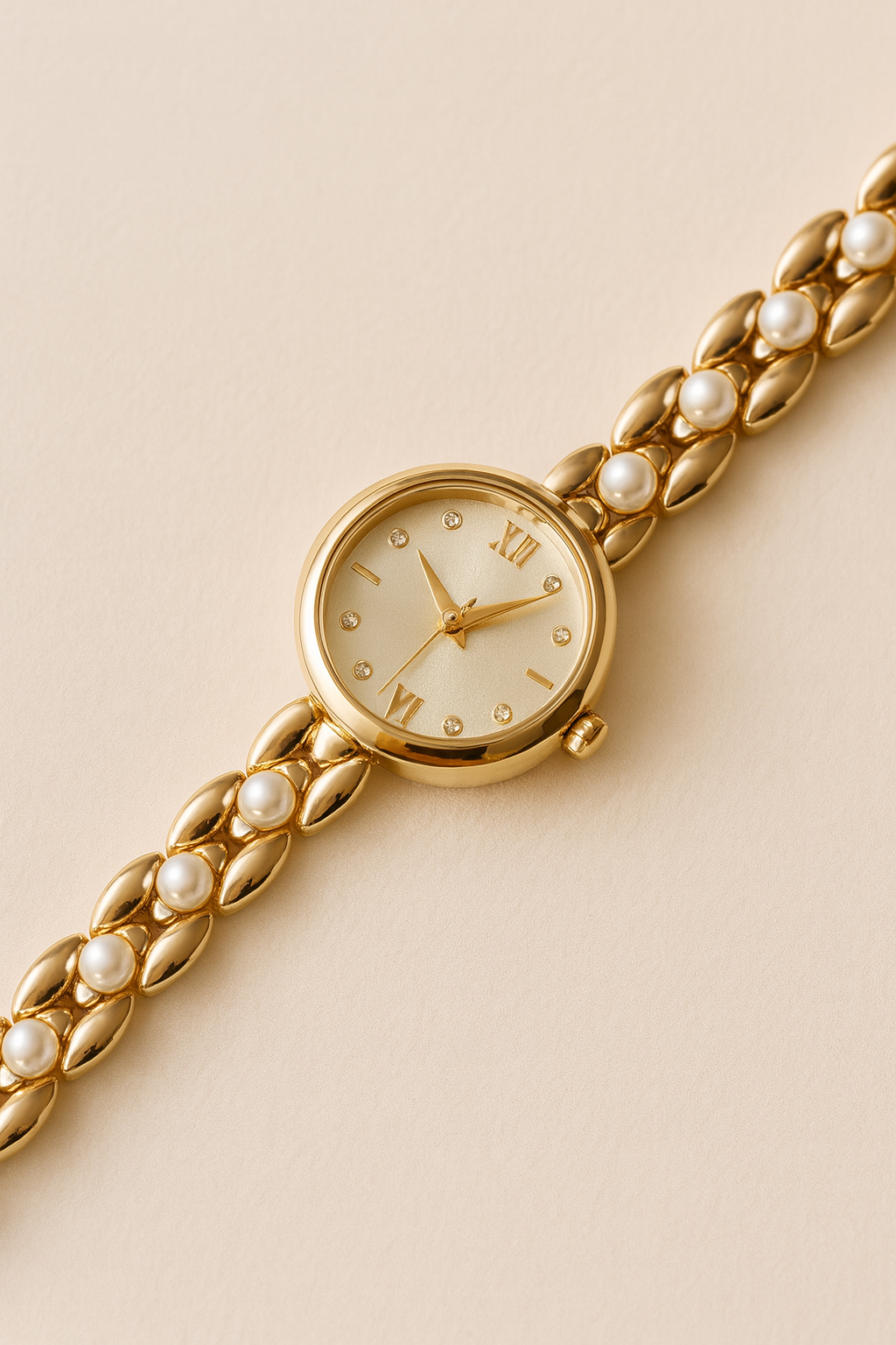 Özel Kutulu Şık İncili Gold Kadın Saat