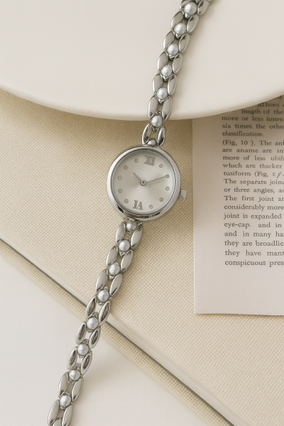 Özel Kutulu Şık İncili Gümüş Kadın Saat