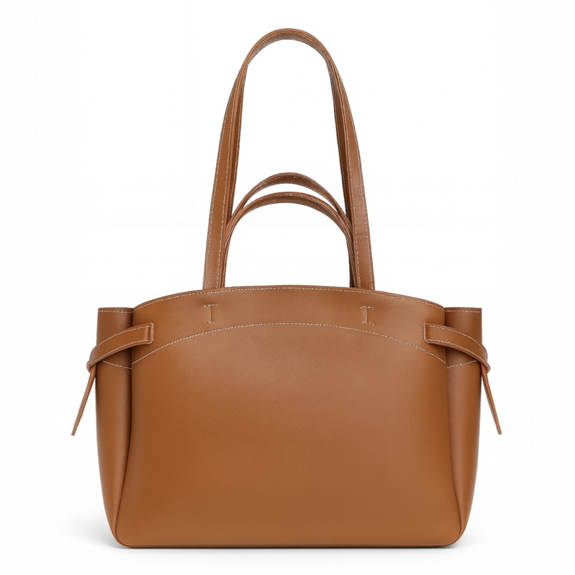 Makyaj Çanta Hediyeli Dikiş Detaylı El ve Kol Çantası Taba Deri Nova