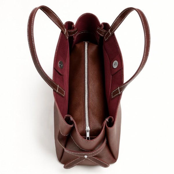 Makyaj Çanta Hediyeli Dikiş Detaylı El ve Kol Çantası Bordo Deri Nova