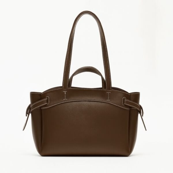 Makyaj Çanta Hediyeli Dikiş Detaylı El ve Kol Çantası Acı Kahve Deri Nova