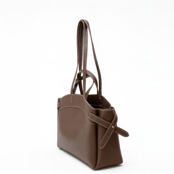 Makyaj Çanta Hediyeli Dikiş Detaylı El ve Kol Çantası Acı Kahve Deri Nova