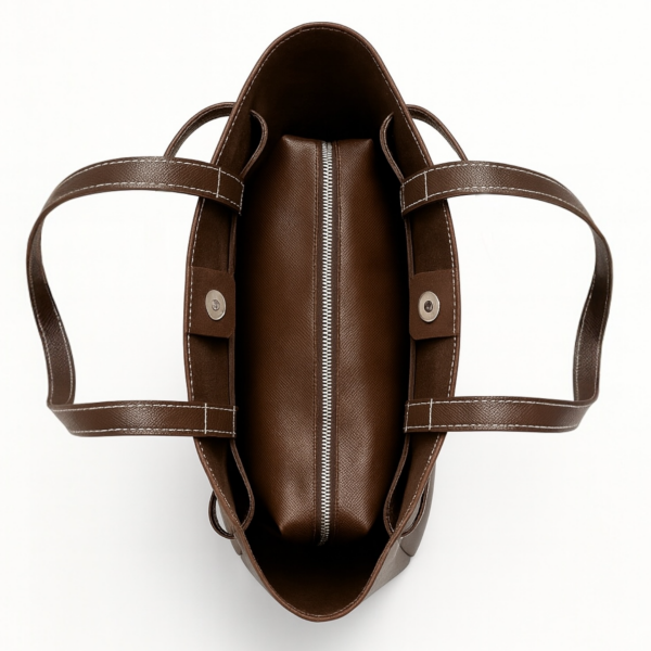 Makyaj Çanta Hediyeli Dikiş Detaylı El ve Kol Çantası Acı Kahve Deri Nova