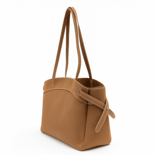 Makyaj Çanta Hediyeli Dikiş Detaylı El ve Kol Çantası Taba Süet Nova