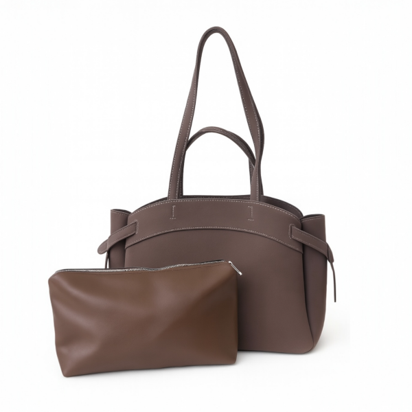 Makyaj Çanta Hediyeli Dikiş Detaylı El ve Kol Çantası Acı Kahve Süet Nova