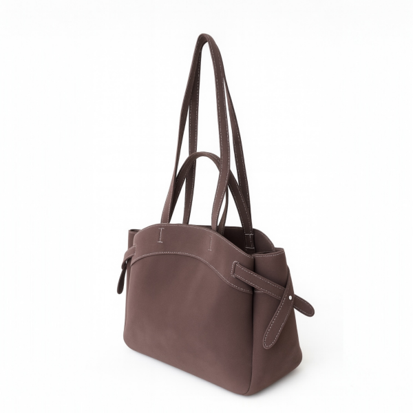 Makyaj Çanta Hediyeli Dikiş Detaylı El ve Kol Çantası Acı Kahve Süet Nova