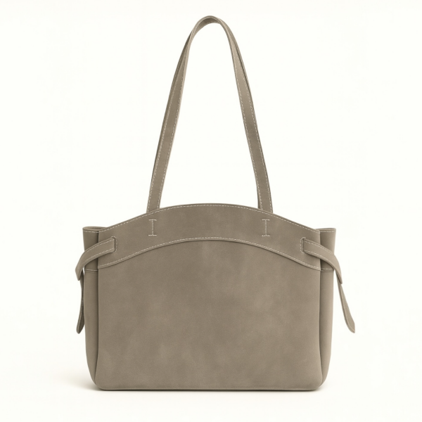 Makyaj Çanta Hediyeli Dikiş Detaylı El ve Kol Çantası Vizon Süet Nova