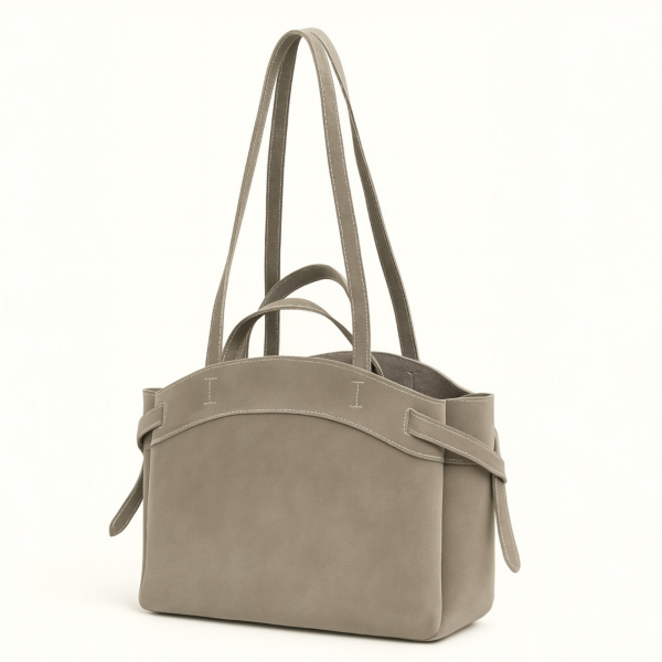 Makyaj Çanta Hediyeli Dikiş Detaylı El ve Kol Çantası Vizon Süet Nova