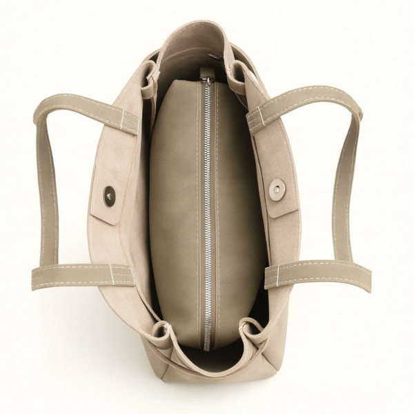 Makyaj Çanta Hediyeli Dikiş Detaylı El ve Kol Çantası Vizon Süet Nova