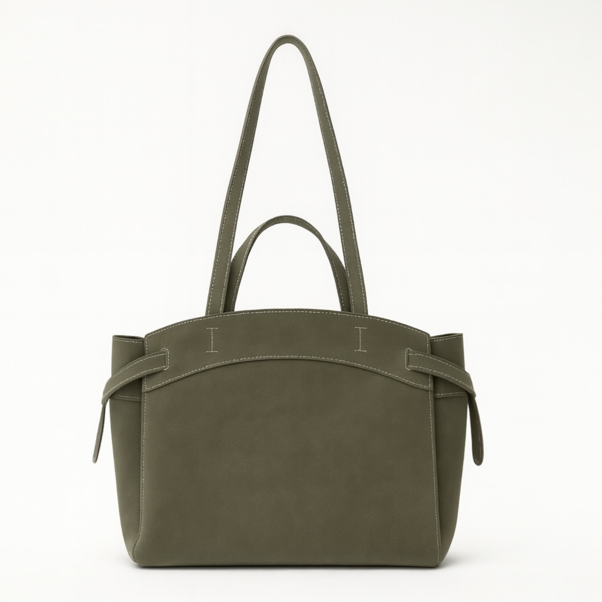 Makyaj Çanta Hediyeli Dikiş Detaylı El ve Kol Çantası Haki Süet Nova