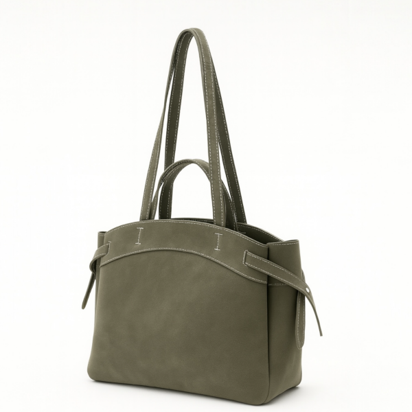 Makyaj Çanta Hediyeli Dikiş Detaylı El ve Kol Çantası Haki Süet Nova