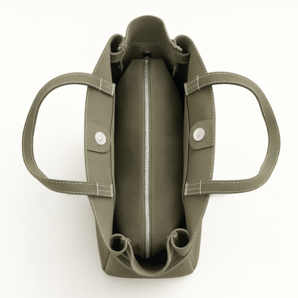 Makyaj Çanta Hediyeli Dikiş Detaylı El ve Kol Çantası Haki Süet Nova