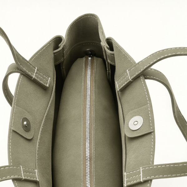 Makyaj Çanta Hediyeli Dikiş Detaylı El ve Kol Çantası Haki Süet Nova