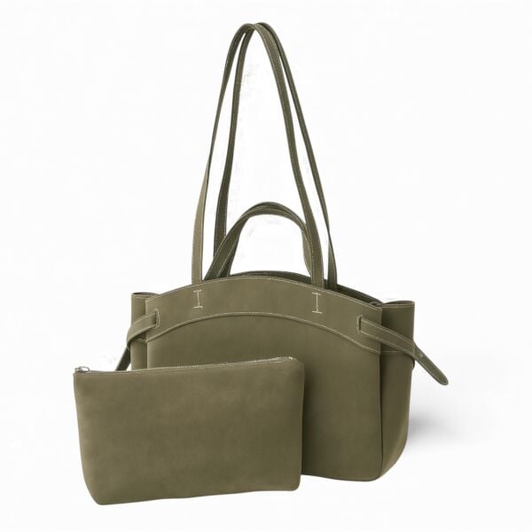 Makyaj Çanta Hediyeli Dikiş Detaylı El ve Kol Çantası Haki Süet Nova