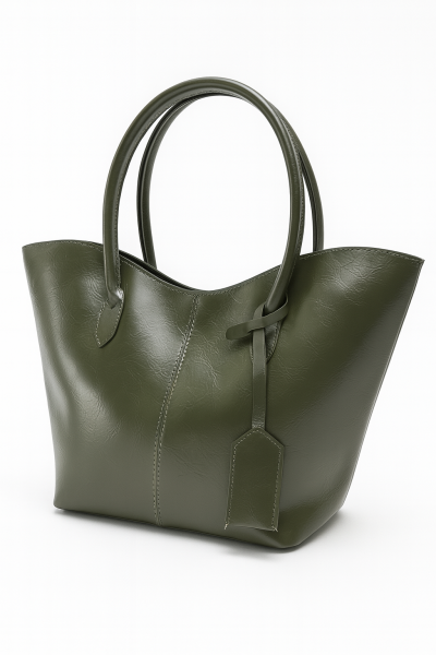 Alina Shopper Deri Omuz Çantası Haki