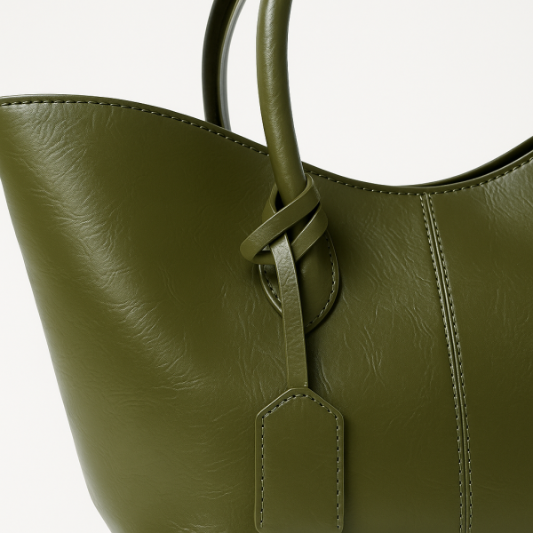 Alina Shopper Deri Omuz Çantası Haki